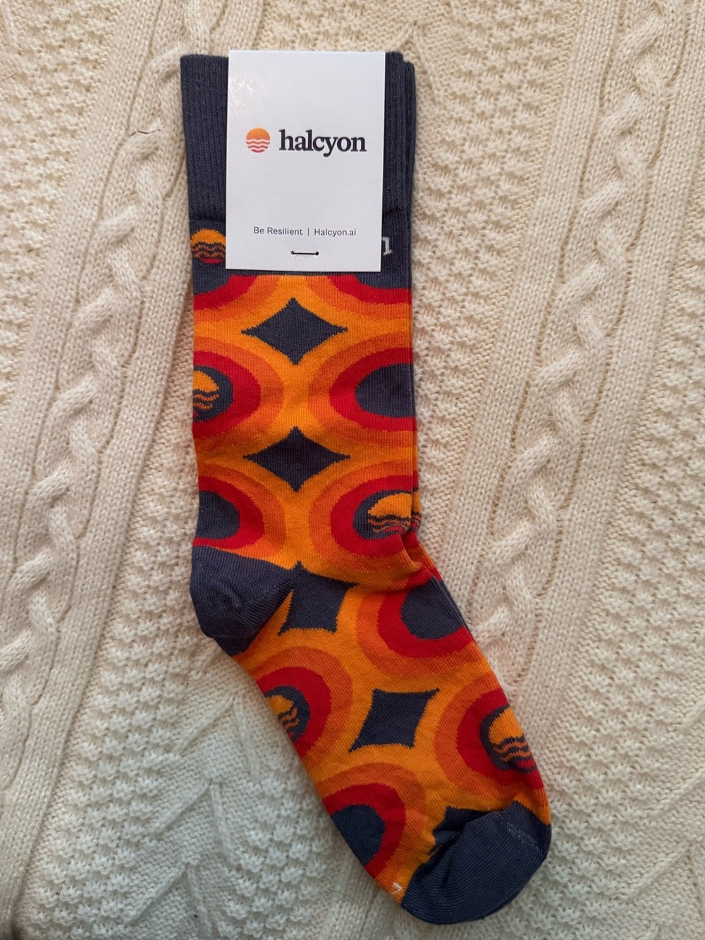 Halcyon Men's Bold Orange & Red Retro Pattern Crew Socks